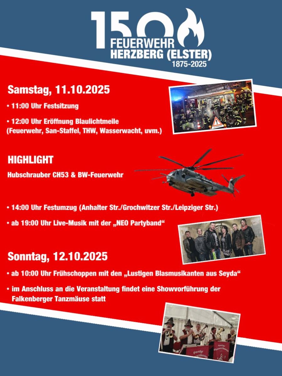 Festwochenende anlässlich 150 Jahre Freiwillige Feuerwehr Herzberg/ Elster
