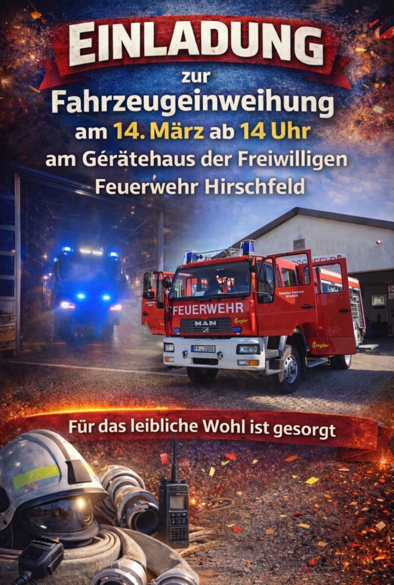 Einladung zur Fahrzeugeinweihung in Hirschfeld